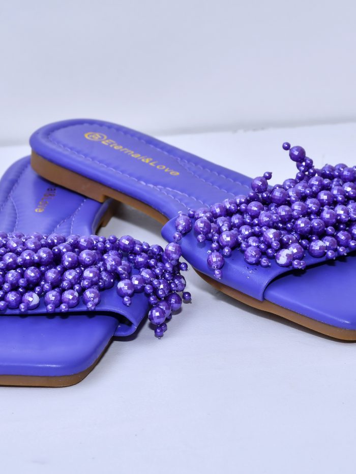 Purple Beaded Flat Slide Sandals