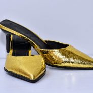 Elegant Gold Metallic High Heel Mules