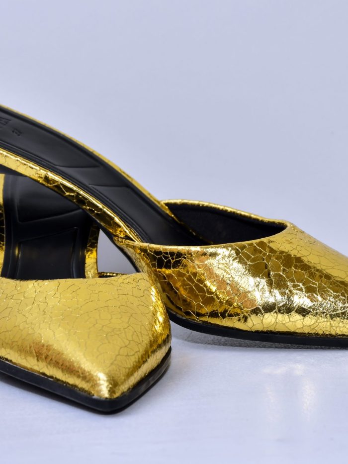 Elegant Gold Metallic High Heel Mules