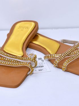 GleamStrap Brown Rhinestone Slide Sandals