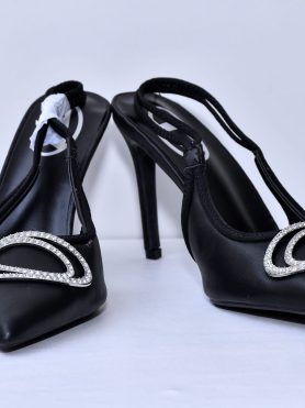 MidnightGlow Black Slingback Rhinestone Heels