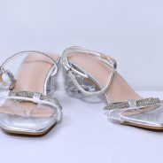 ShimmerStep Silver Rhinestone Low Block Heels