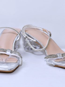 ShimmerStep Silver Rhinestone Low Block Heels