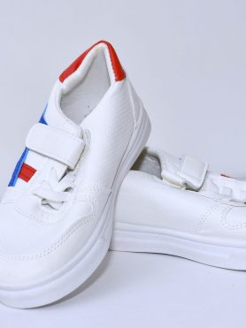 Classic Vibe White Sneakers with Blue & Red Accents