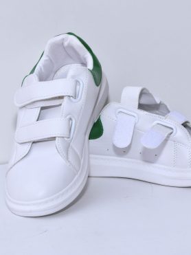 FreshStep White Sneakers with Green Accents and Velcro Straps