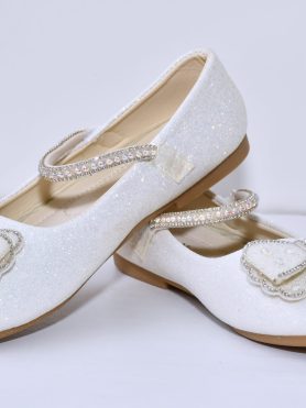 TwinkleTread White Glitter Bow Mary Jane Shoes for Girls