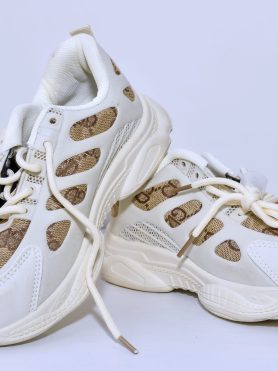 StridePro White Lace-Up Sneakers with Brown Accents