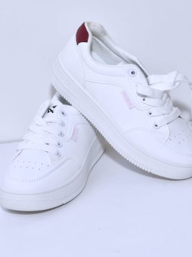 Ava Classic White Sneakers with Pink & Red Heel Detail