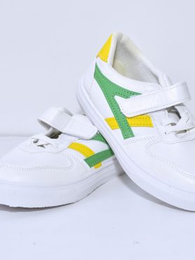 VibrantStride White Sneakers with Green & Yellow Accents