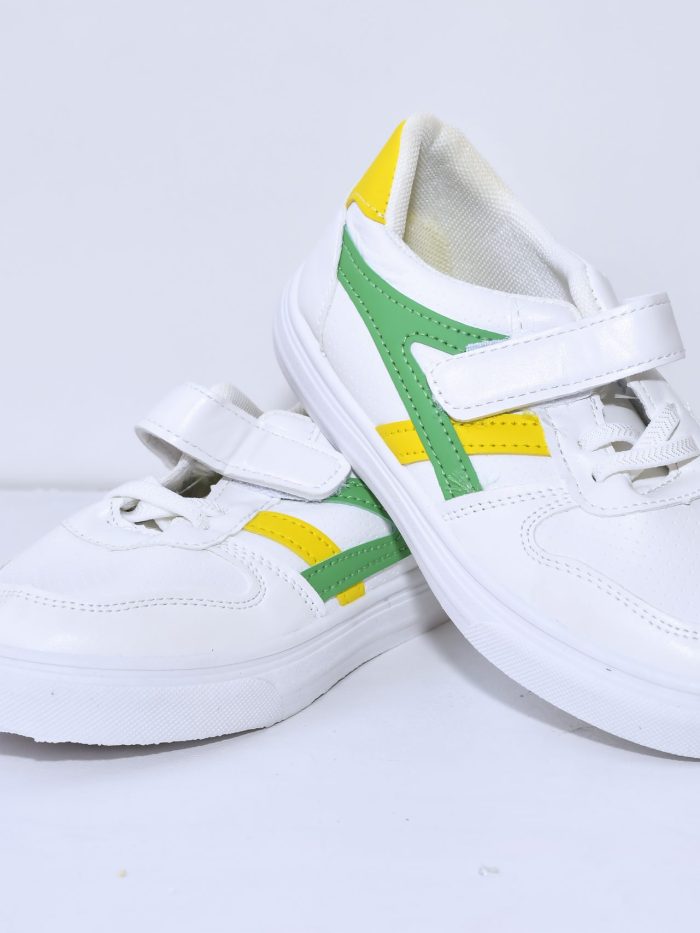 VibrantStride White Sneakers with Green & Yellow Accents