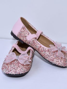 SparkleSteps Pink Beaded Flats with Decorative Bow