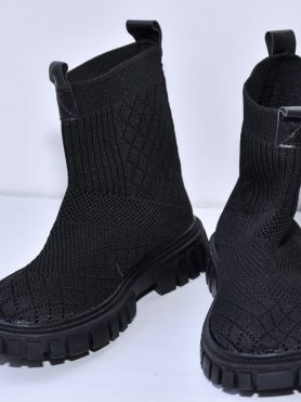 UrbanFlex Black Knitted Ankle Boots