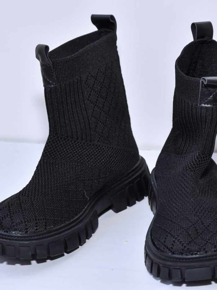 UrbanFlex Black Knitted Ankle Boots