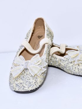 Shimmer Silver Bow-Embellished Flats