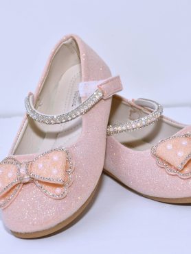 Baby Pink Bow-Accent Glitter Shoes