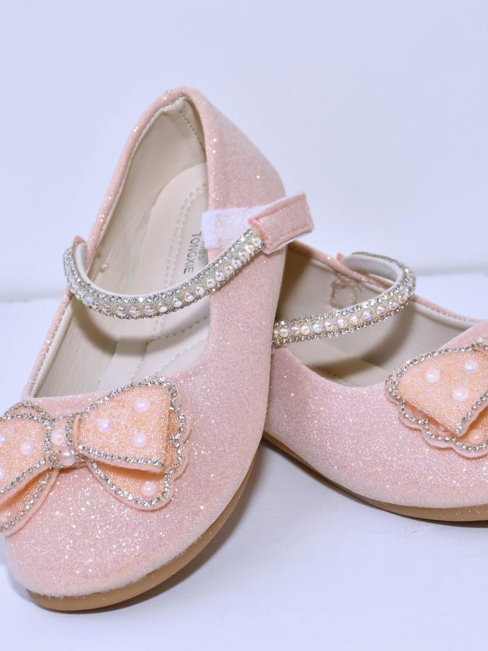 Baby Pink Bow-Accent Glitter Shoes
