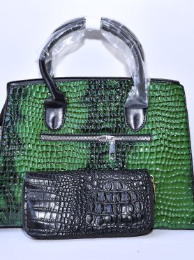 Emerald Luxe Crocodile-Texture Handbag Set
