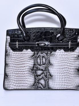 Monochrome Chic Crocodile-Texture Handbag