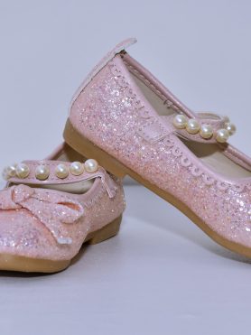 Pink Glitter Pearl Strap Kids' Shoes