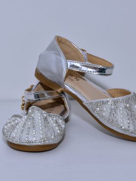 Kids’ Silver Pearl-Studded Dress Shoes