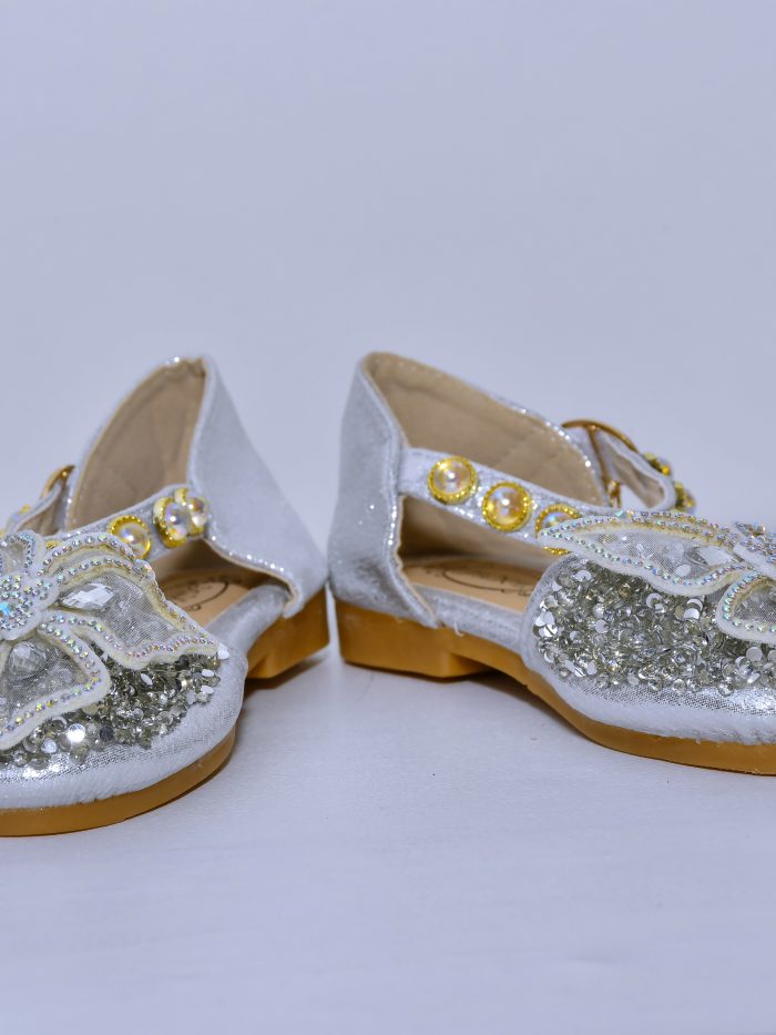 Kids’ Silver Glitter Dress Shoes with Pearl & Rhinestone Detail