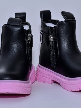 Kids' Black Ankle Boots with Pink Sole