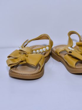 Mustard Yellow Pearl Bow Sandals for Kids