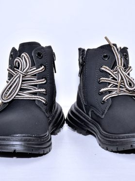 Black Kids' Zipper Boots with Lace Detailing