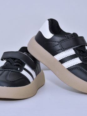 Black Kids' Velcro Sneakers with White Stripes