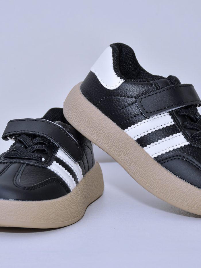 Black Kids' Velcro Sneakers with White Stripes
