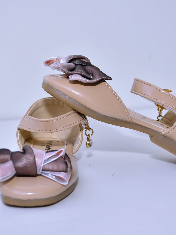 Beige Patent Leather Kids' Sandals with Bow