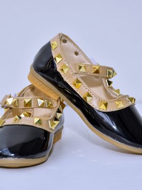 Black Patent Leather Girls' Sandals with Studded Detail