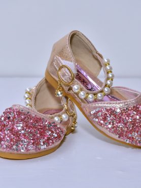 Pink Glitter Toddler Shoes with Pearl Detail and Sequins
