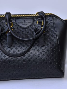 Elegant Black Embossed Monogram Leather Handbag