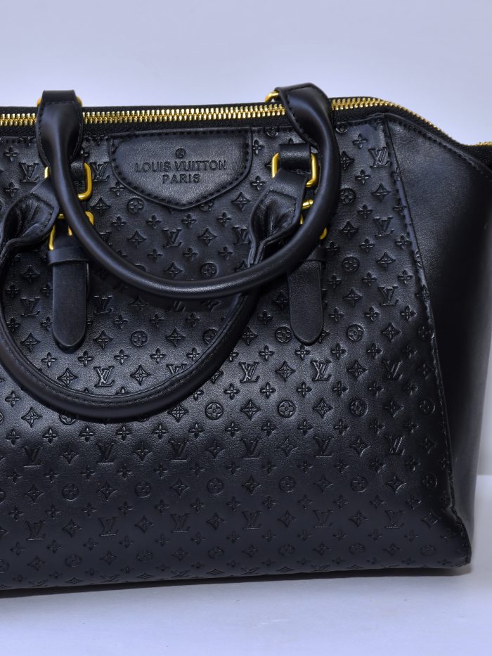 Elegant Black Embossed Monogram Leather Handbag