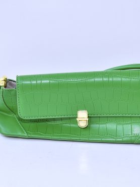 Green Crocodile-Textured Clutch Bag