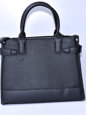 Black Structured Handbag with Pebbled Leather