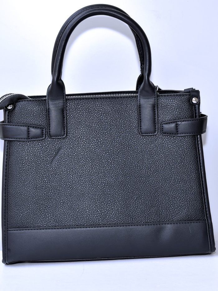Black Structured Handbag with Pebbled Leather