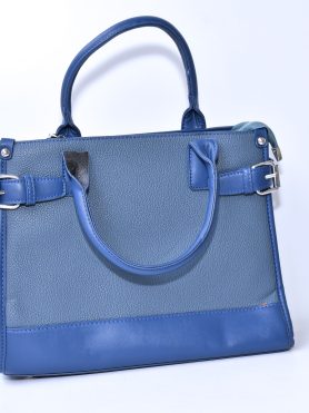 Blue Structured Pebbled Leather Handbag
