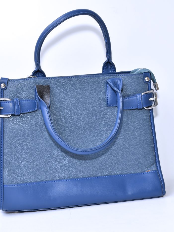 Blue Structured Pebbled Leather Handbag