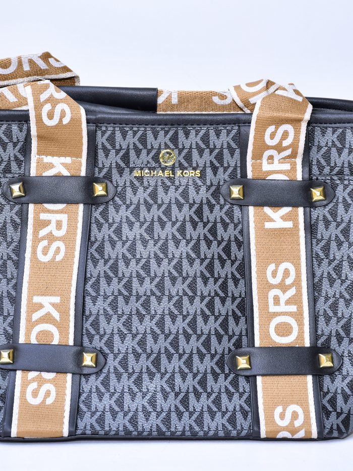 Michael Kors Black Signature Logo Canvas Tote Bag with Branded Straps