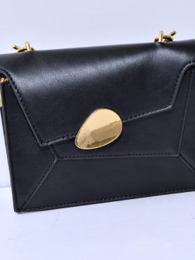 Elegant Black Leather Handbag with Gold Accent