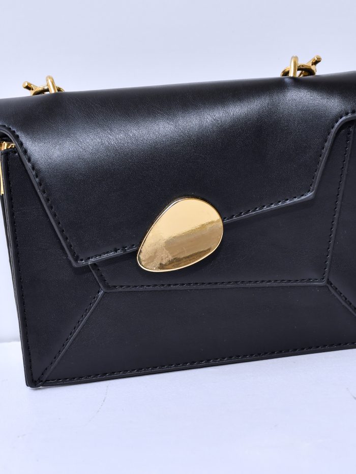 Elegant Black Leather Handbag with Gold Accent