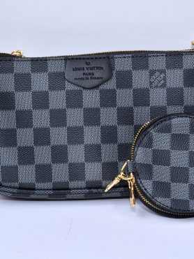 Louis Vuitton Black & Grey Damier Pattern Handbag with Coin Pouch