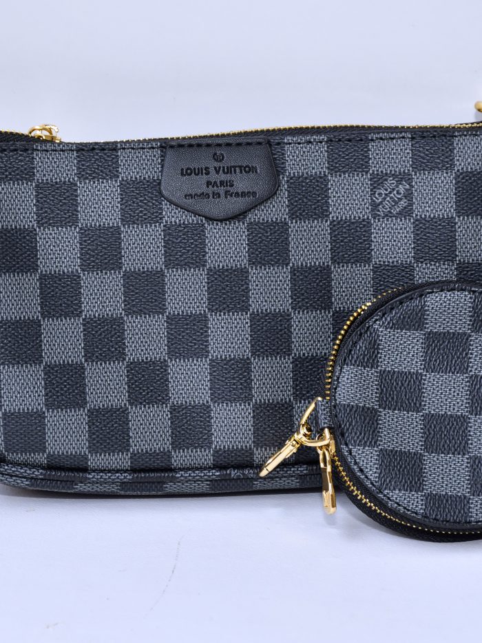Louis Vuitton Black & Grey Damier Pattern Handbag with Coin Pouch