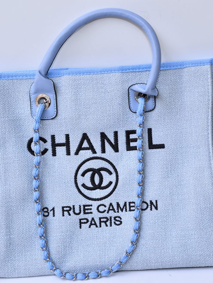 Light Blue CHANEL Canvas Tote Bag