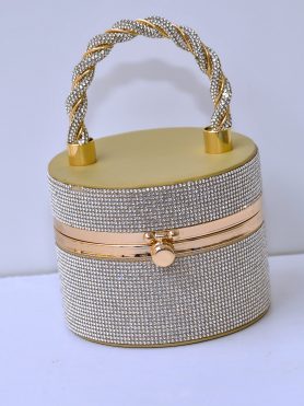 Sparkling Round Clutch with Gold Handle