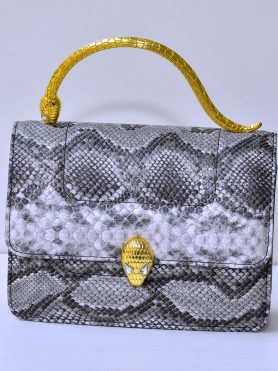 Snake Print Handbag with Golden Snake Handle