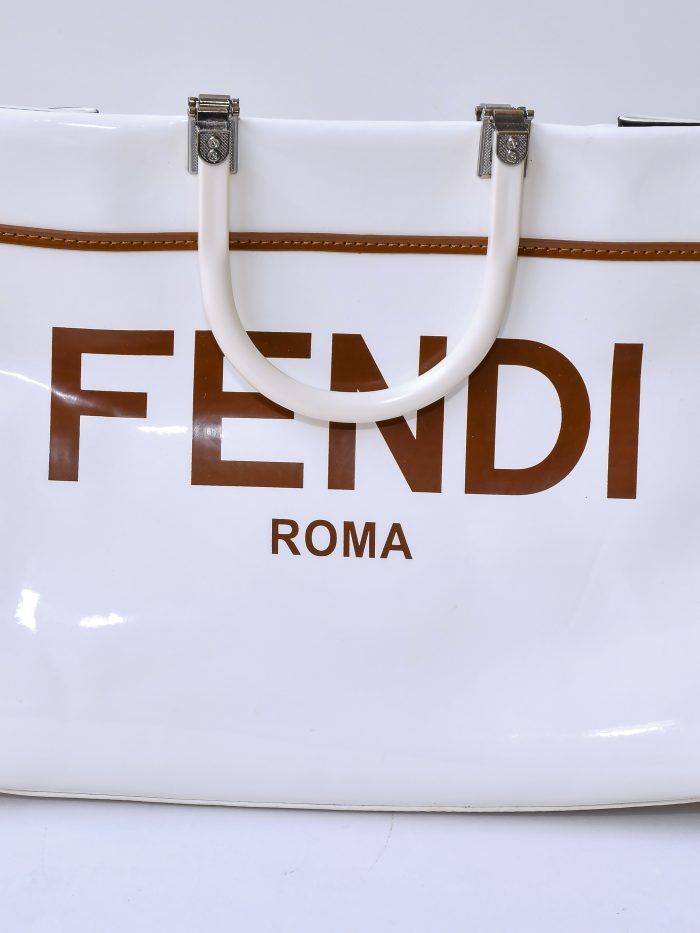 White Fendi Handbag with Brown Leather Details