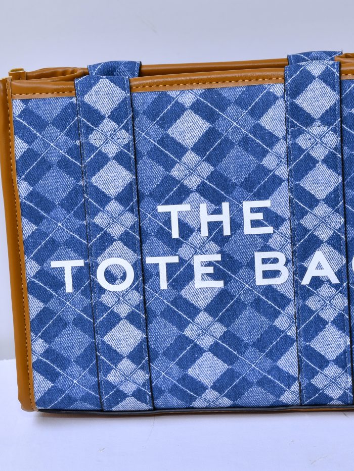 The Tote Bag (Plaid Design with Brown Leather Accents)